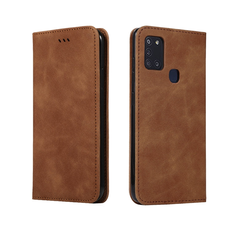 For Samsung Galaxy A21s Retro Skin Feel Business Magnetic Horizontal Flip Leather Case