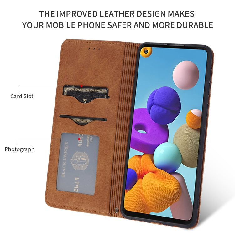 For Samsung Galaxy A21s Retro Skin Feel Business Magnetic Horizontal Flip Leather Case