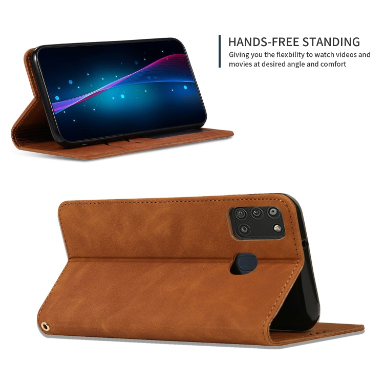 For Samsung Galaxy A21s Retro Skin Feel Business Magnetic Horizontal Flip Leather Case