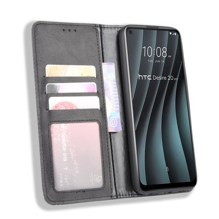 For HTC Desire 20 Pro Magnetic Buckle Retro Crazy Horse Texture Horizontal Flip Leather Case  , with Holder & Card Slots & Photo Frame