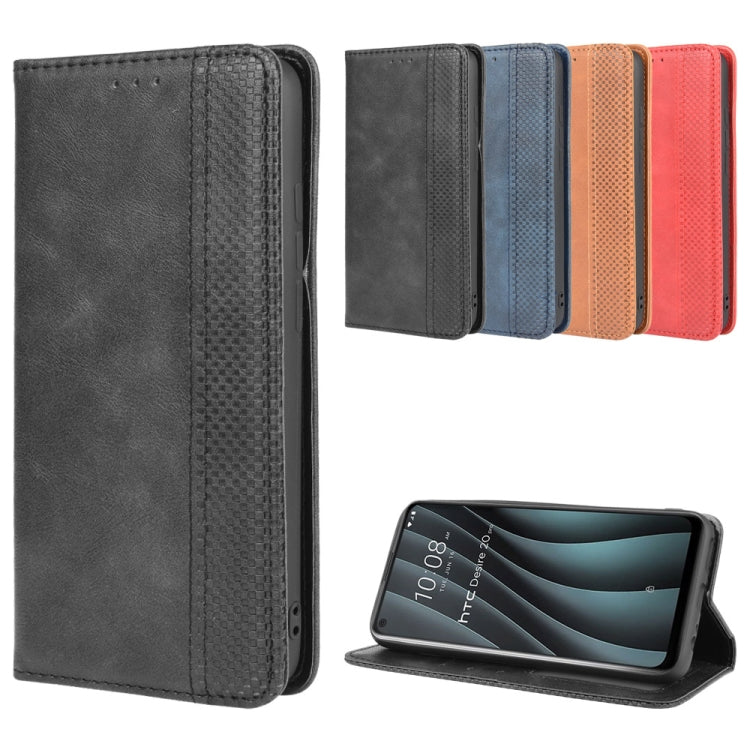 For HTC Desire 20 Pro Magnetic Buckle Retro Crazy Horse Texture Horizontal Flip Leather Case  , with Holder & Card Slots & Photo Frame
