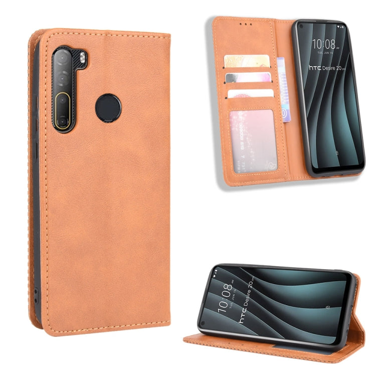 For HTC Desire 20 Pro Magnetic Buckle Retro Crazy Horse Texture Horizontal Flip Leather Case  , with Holder & Card Slots & Photo Frame