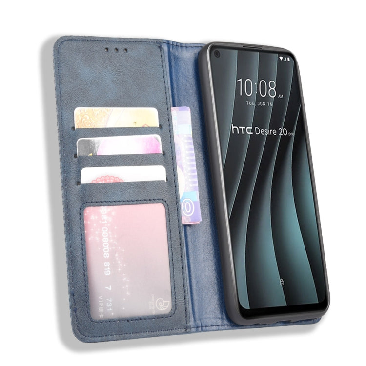 For HTC Desire 20 Pro Magnetic Buckle Retro Crazy Horse Texture Horizontal Flip Leather Case  , with Holder & Card Slots & Photo Frame