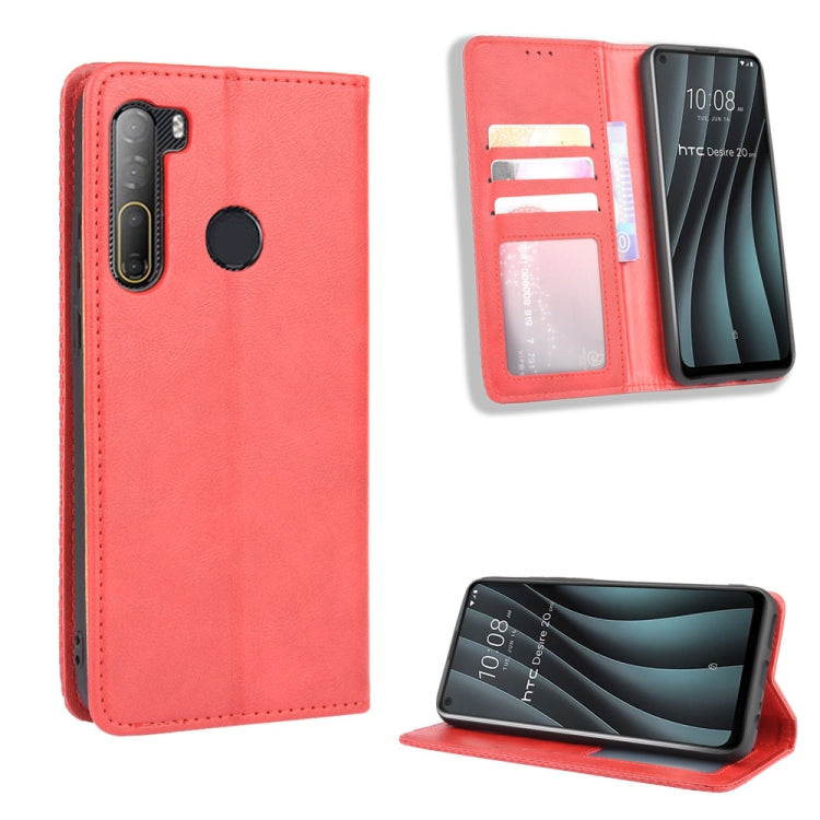 For HTC Desire 20 Pro Magnetic Buckle Retro Crazy Horse Texture Horizontal Flip Leather Case  , with Holder & Card Slots & Photo Frame