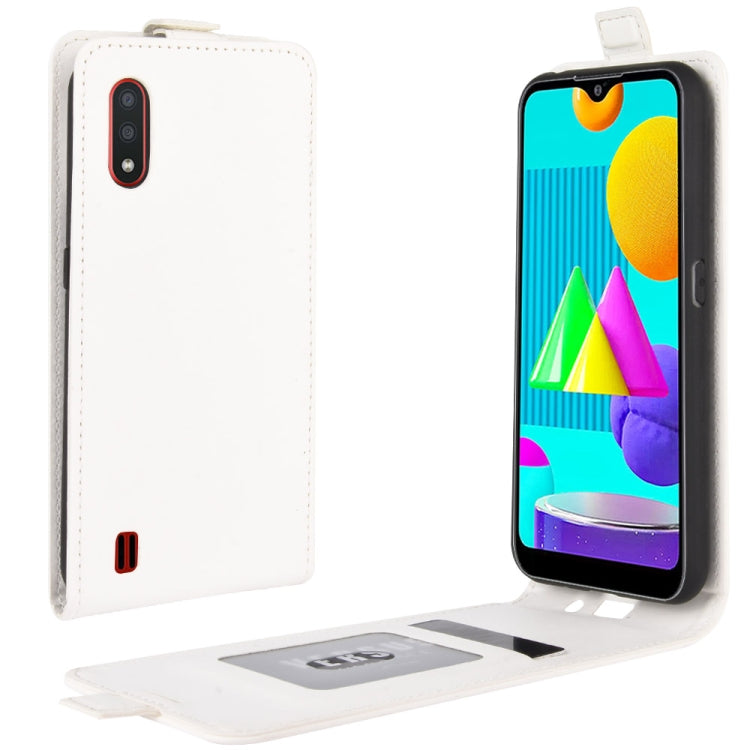 For Samsung Galaxy M01 R64 Texture Single Vertical Flip Leather Protective Case with Card Slots & Photo Frame