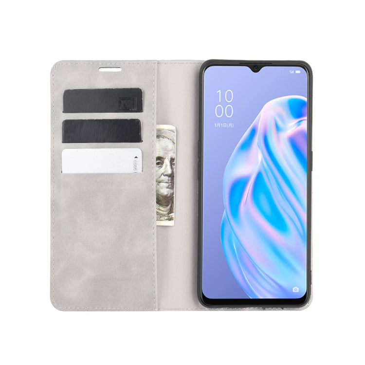 For OPPO Reno 3A (Japanese Version)  Retro-skin Business Magnetic Suction Leather Case with Holder & Card Slots & Wallet