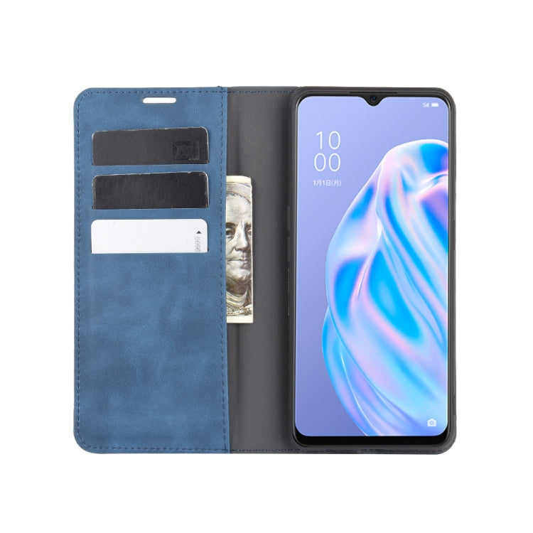 For OPPO Reno 3A (Japanese Version)  Retro-skin Business Magnetic Suction Leather Case with Holder & Card Slots & Wallet
