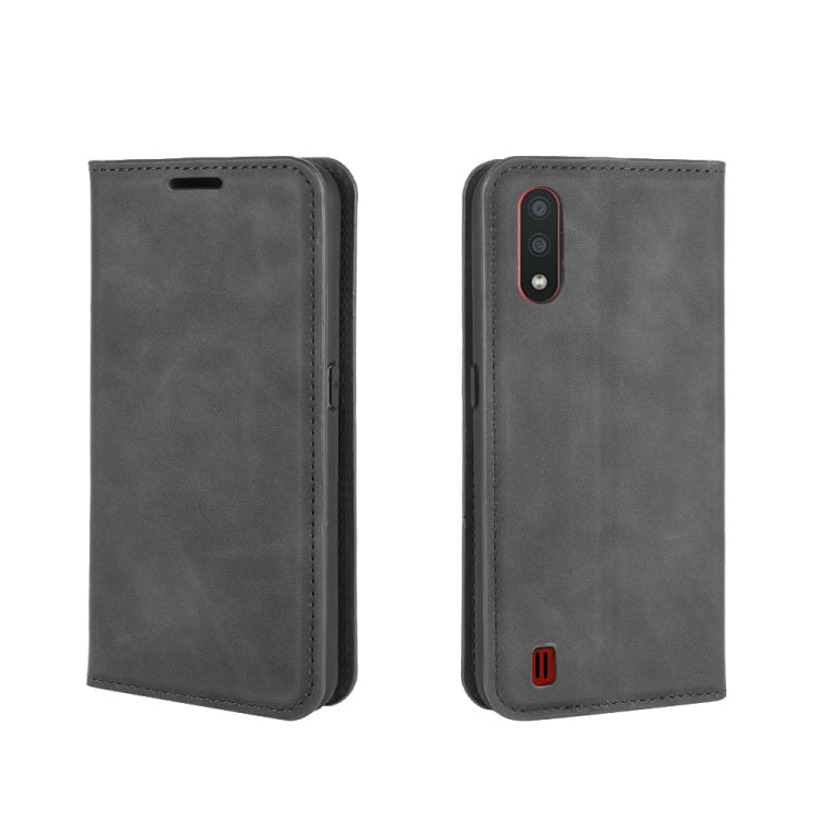 For Samsung Galaxy M01 Retro-skin Business Magnetic Suction Leather Case with Holder & Card Slots & Wallet