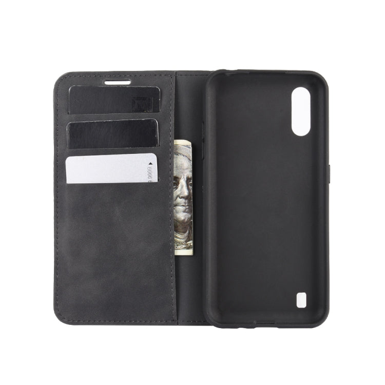 For Samsung Galaxy M01 Retro-skin Business Magnetic Suction Leather Case with Holder & Card Slots & Wallet
