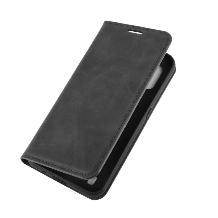 For Samsung Galaxy M01 Retro-skin Business Magnetic Suction Leather Case with Holder & Card Slots & Wallet