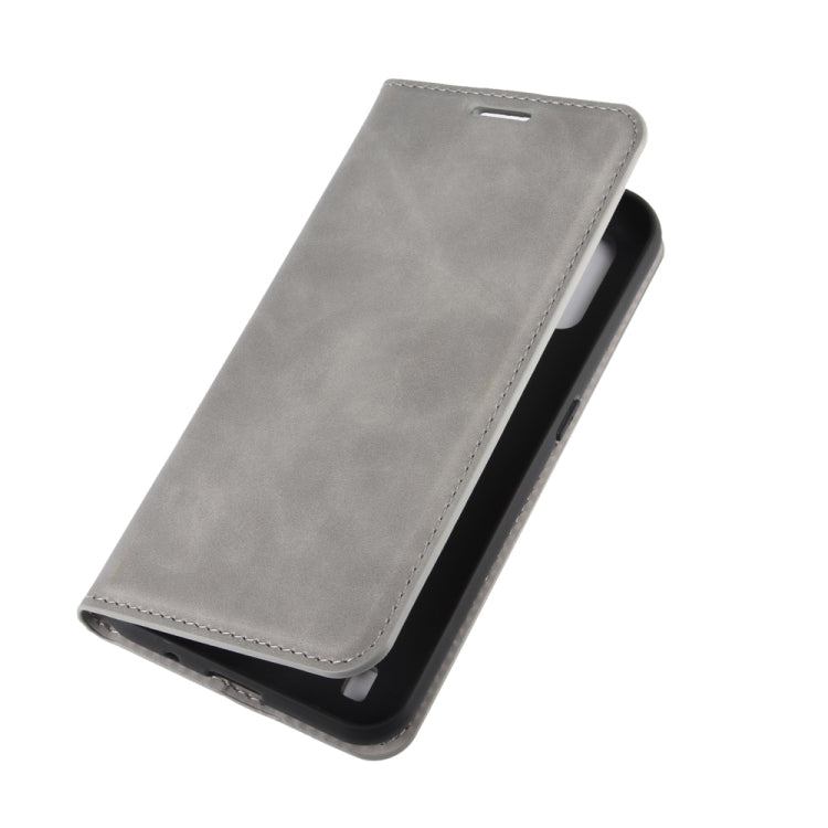 For Samsung Galaxy M01 Retro-skin Business Magnetic Suction Leather Case with Holder & Card Slots & Wallet