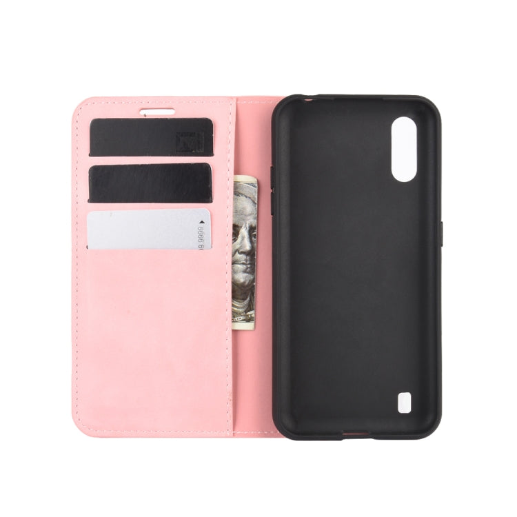 For Samsung Galaxy M01 Retro-skin Business Magnetic Suction Leather Case with Holder & Card Slots & Wallet