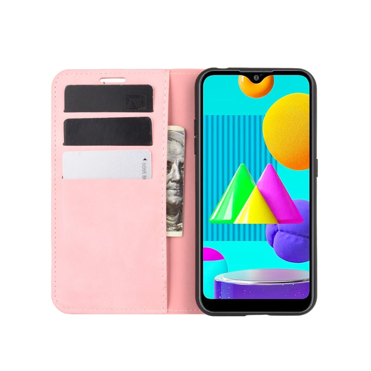 For Samsung Galaxy M01 Retro-skin Business Magnetic Suction Leather Case with Holder & Card Slots & Wallet