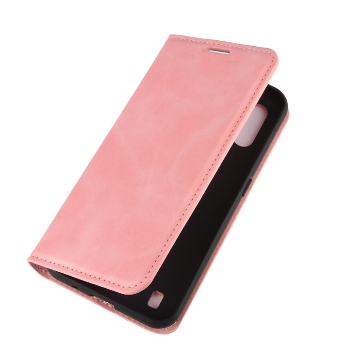 For Samsung Galaxy M01 Retro-skin Business Magnetic Suction Leather Case with Holder & Card Slots & Wallet
