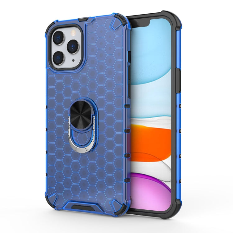 For iPhone 12 / 12 Pro Shockproof Honeycomb PC + TPU Ring Holder Protection Case