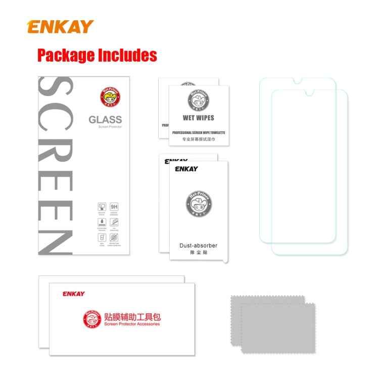 For Samsung Galaxy A01 2 PCS ENKAY Hat-Prince 0.26mm 9H 2.5D Curved Edge Tempered Glass Film