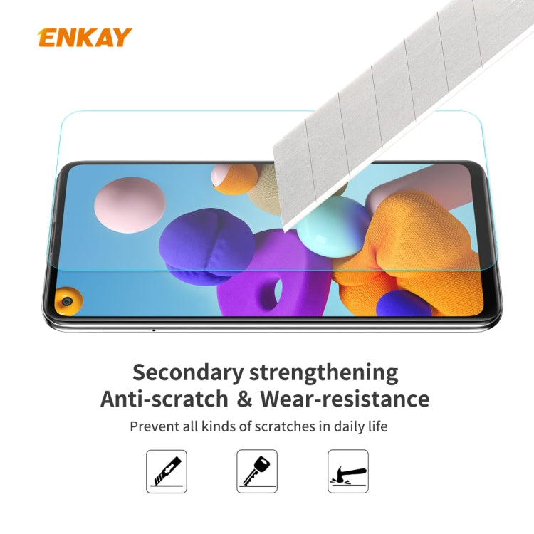 For Samsung Galaxy A21s 2pcs ENKAY Hat-Prince 0.26mm 9H 2.5D Curved Edge Tempered Glass Film
