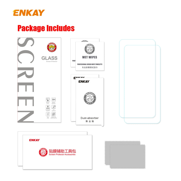 For Samsung Galaxy A21s 2pcs ENKAY Hat-Prince 0.26mm 9H 2.5D Curved Edge Tempered Glass Film