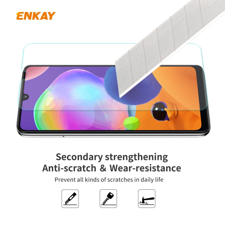 For Samsung Galaxy A31 2 PCS ENKAY Hat-Prince 0.26mm 9H 2.5D Curved Edge Tempered Glass Film