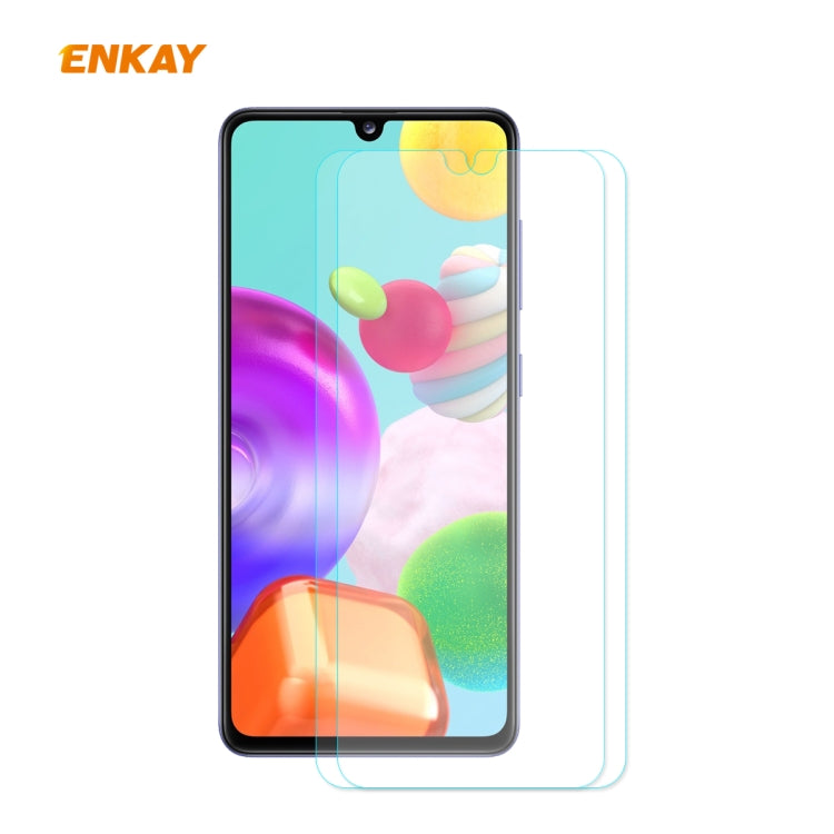 For Samsung Galaxy A41 2 PCS ENKAY Hat-Prince 0.26mm 9H 2.5D Curved Edge Tempered Glass Film