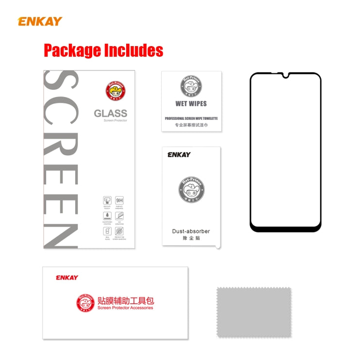 For Huawei Y6p ENKAY Hat-Prince Full Glue 0.26mm 9H 2.5D Tempered Glass Full Coverage Film