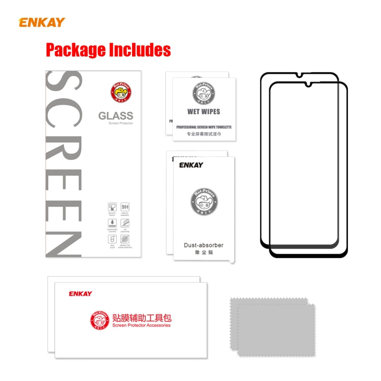 For Xiaomi Mi 10 Lite /Redmi 10X 5G 2 PCS ENKAY Hat-Prince Full Glue 0.26mm 9H 2.5D Tempered Glass Full Coverage Film