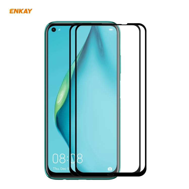 For Huawei P40 Lite 2 PCS ENKAY Hat-Prince Full Glue 0.26mm 9H 2.5D Tempered Glass Full Coverage Film