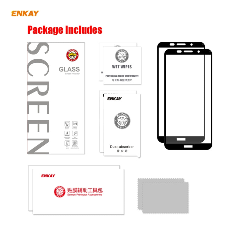 For Huawei Y5p 2 PCS ENKAY Hat-Prince Full Glue 0.26mm 9H 2.5D Tempered Glass Full Coverage Film