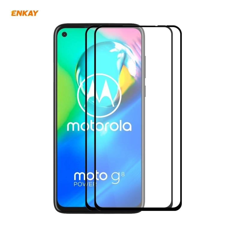 For Motorola Moto G8 Power 2 PCS ENKAY Hat-Prince Full Glue 0.26mm 9H 2.5D Tempered Glass Full Coverage Film