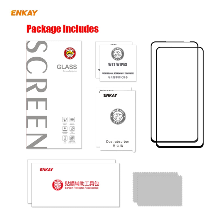 For Motorola Moto G8 Power 2 PCS ENKAY Hat-Prince Full Glue 0.26mm 9H 2.5D Tempered Glass Full Coverage Film