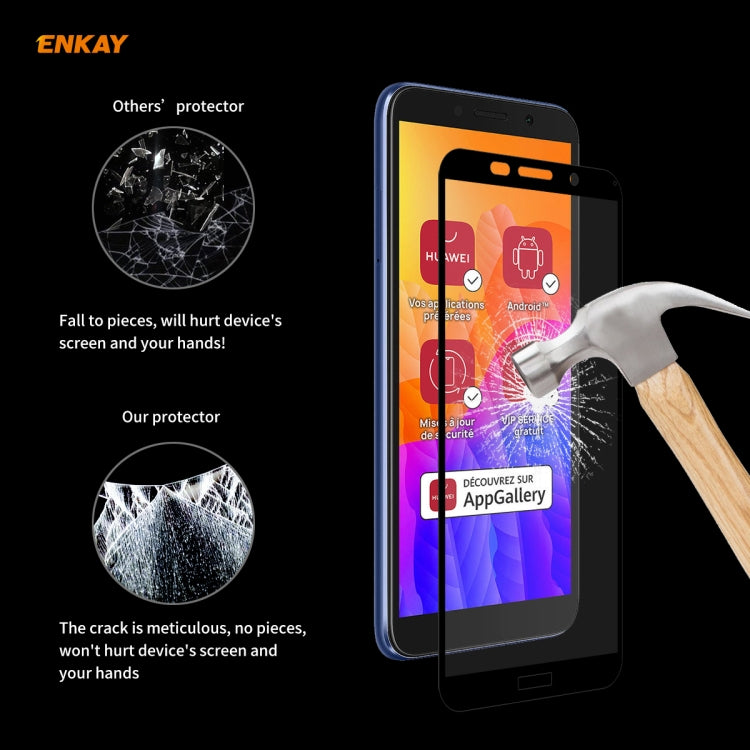 For Huawei Y5p 5 PCS ENKAY Hat-Prince Full Glue 0.26mm 9H 2.5D Tempered Glass Full Coverage Film