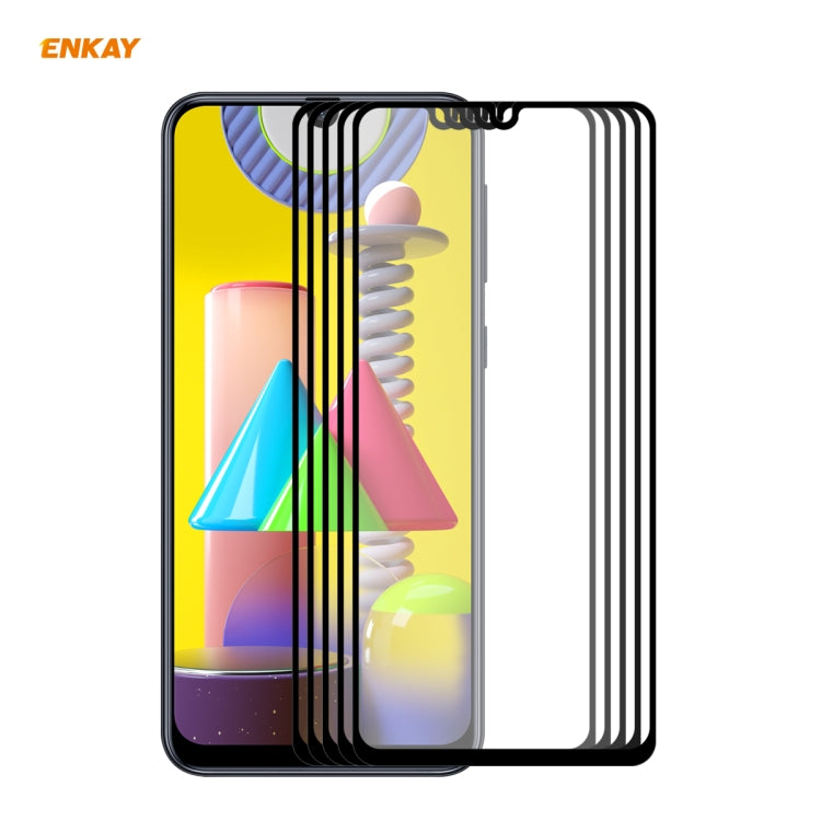 For Samsung Galaxy M31 / M21 5 PCS ENKAY Hat-Prince Full Glue 0.26mm 9H 2.5D Tempered Glass Full Coverage Film