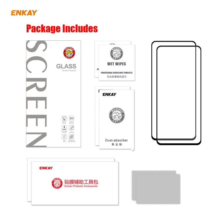 For Samsung Galaxy A11 / M11 2 PCS ENKAY Hat-Prince Full Glue 0.26mm 9H 2.5D Tempered Glass Full Coverage Film