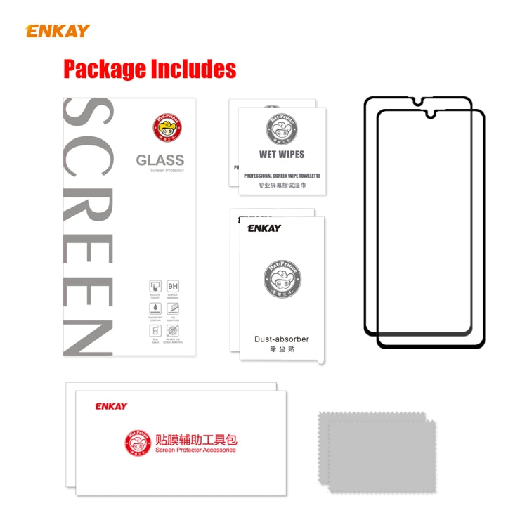 For Samsung Galaxy A41 2 PCS ENKAY Hat-Prince Full Glue 0.26mm 9H 2.5D Tempered Glass Full Coverage Film