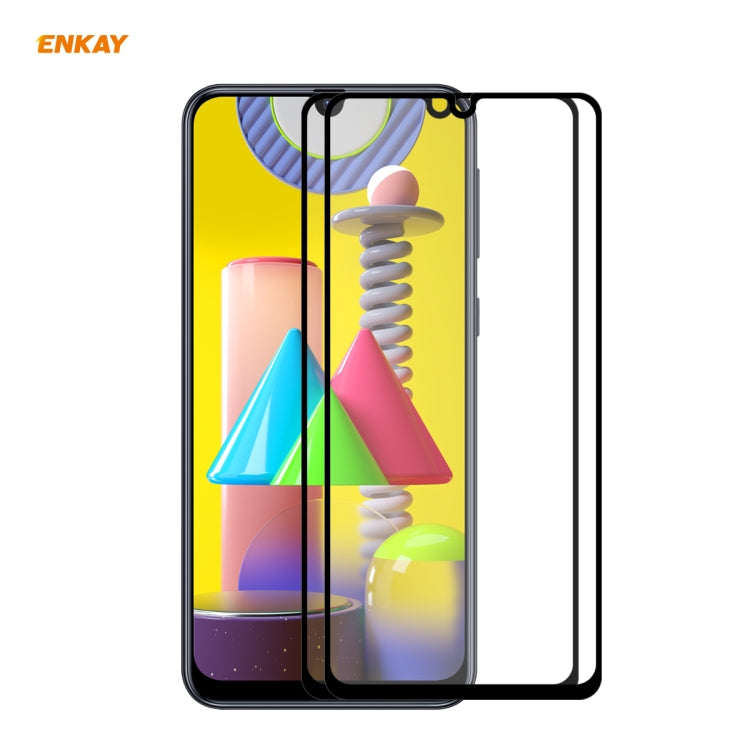 For Samsung Galaxy M31 / M21 2 PCS ENKAY Hat-Prince Full Glue 0.26mm 9H 2.5D Tempered Glass Full Coverage Film