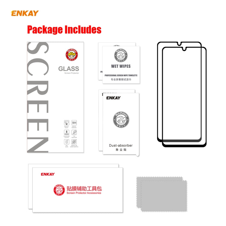 For Samsung Galaxy M31 / M21 2 PCS ENKAY Hat-Prince Full Glue 0.26mm 9H 2.5D Tempered Glass Full Coverage Film