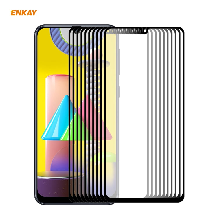For Samsung Galaxy M31 / M21 10 PCS ENKAY Hat-Prince Full Glue 0.26mm 9H 2.5D Tempered Glass Full Coverage Film
