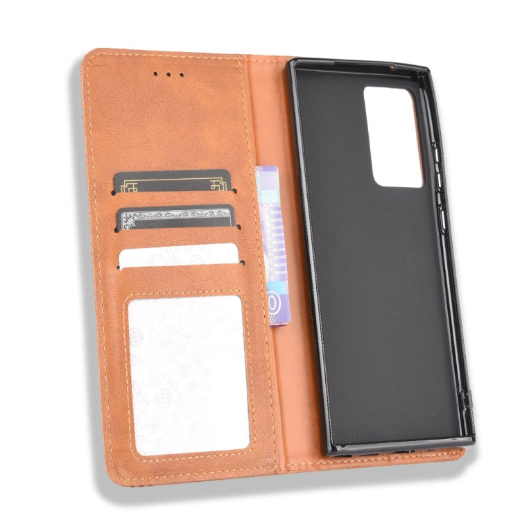 For Samsung Galaxy Note20 Ultra Magnetic Buckle Retro Crazy Horse Texture Horizontal Flip Leather Case with Holder & Card Slots & Photo Frame