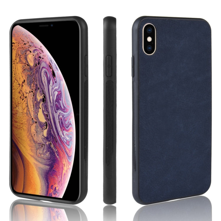 For iPhone XS Max Shockproof Sheep Skin PC + PU + TPU Case(Blue)