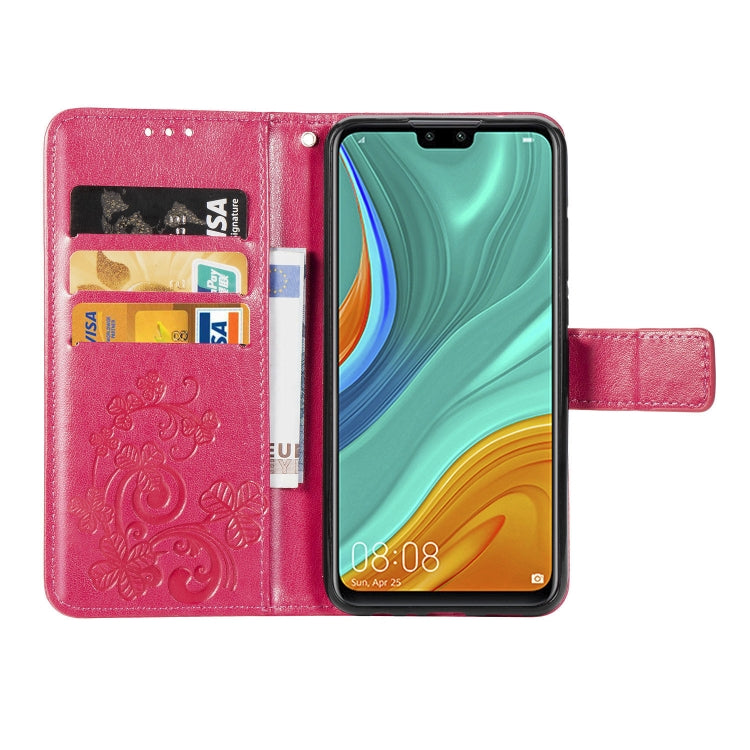 For Huawei Y8S Four-leaf Clasp Embossed Buckle Mobile Phone Protection Leather Case with Lanyard & Card Slot & Wallet & Bracket Function