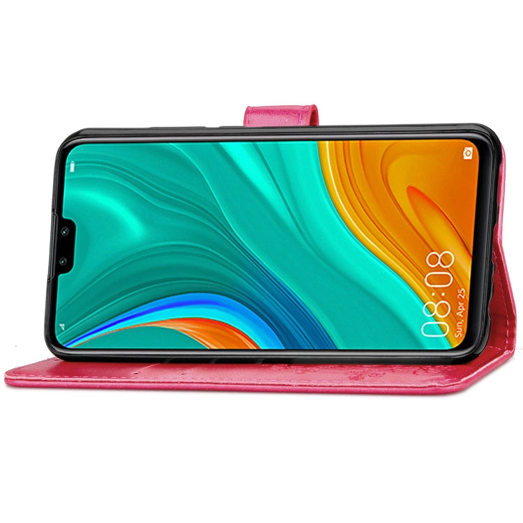 For Huawei Y8S Four-leaf Clasp Embossed Buckle Mobile Phone Protection Leather Case with Lanyard & Card Slot & Wallet & Bracket Function