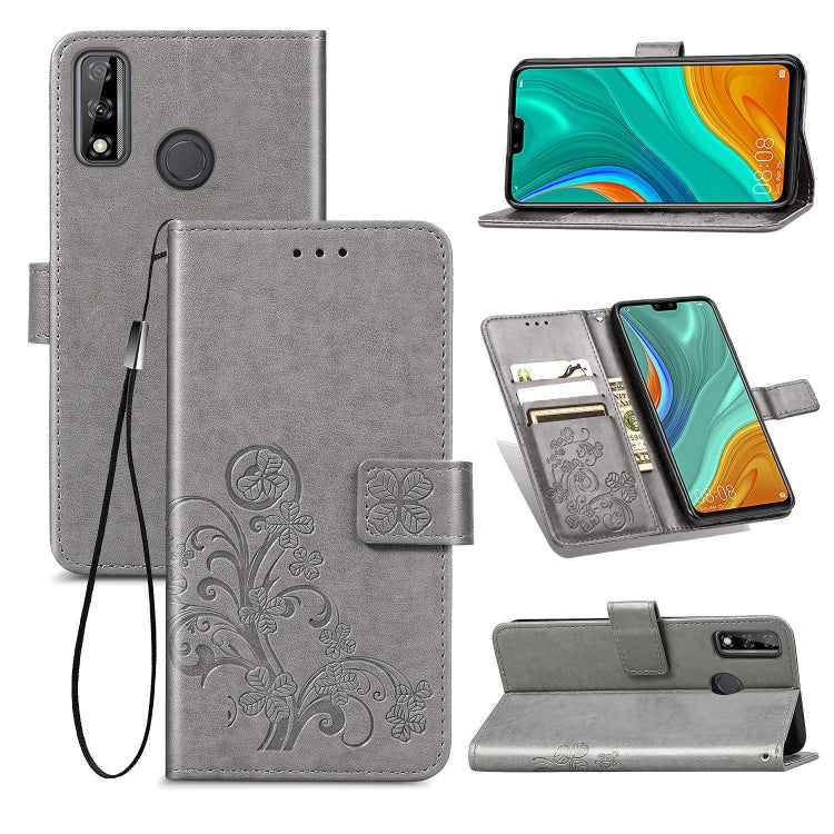 For Huawei Y8S Four-leaf Clasp Embossed Buckle Mobile Phone Protection Leather Case with Lanyard & Card Slot & Wallet & Bracket Function