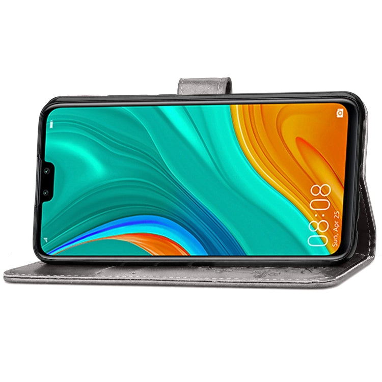 For Huawei Y8S Four-leaf Clasp Embossed Buckle Mobile Phone Protection Leather Case with Lanyard & Card Slot & Wallet & Bracket Function