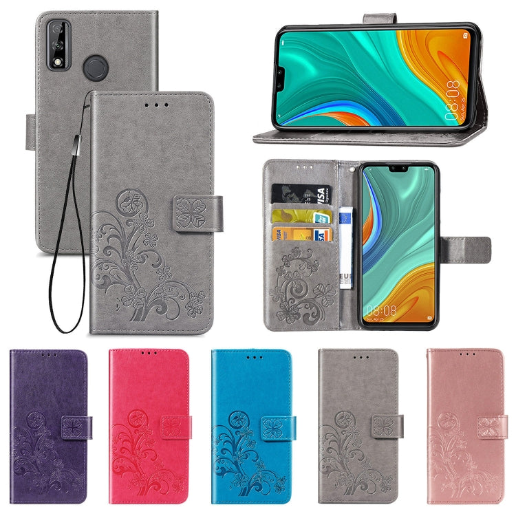 For Huawei Y8S Four-leaf Clasp Embossed Buckle Mobile Phone Protection Leather Case with Lanyard & Card Slot & Wallet & Bracket Function