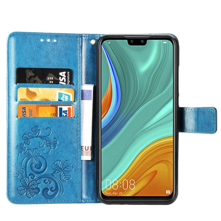 For Huawei Y8S Four-leaf Clasp Embossed Buckle Mobile Phone Protection Leather Case with Lanyard & Card Slot & Wallet & Bracket Function