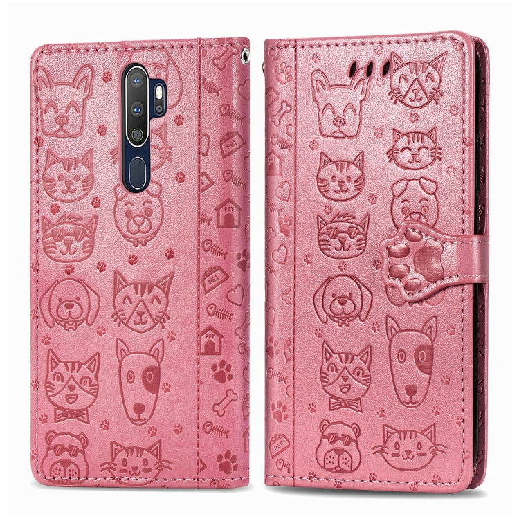 For OPPO A5 (2020) / A9 (2020) Cute Cat and Dog Embossed Horizontal Flip Leather Case with Holder & Card Slots & Wallet & Cartoon Clasp & Lanyard