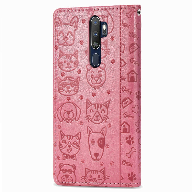 For OPPO A5 (2020) / A9 (2020) Cute Cat and Dog Embossed Horizontal Flip Leather Case with Holder & Card Slots & Wallet & Cartoon Clasp & Lanyard
