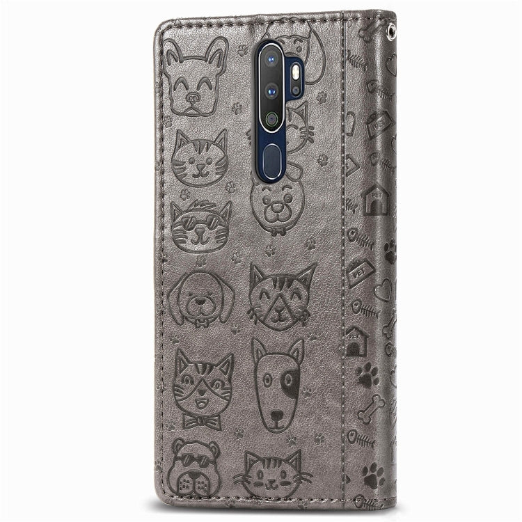 For OPPO A5 (2020) / A9 (2020) Cute Cat and Dog Embossed Horizontal Flip Leather Case with Holder & Card Slots & Wallet & Cartoon Clasp & Lanyard
