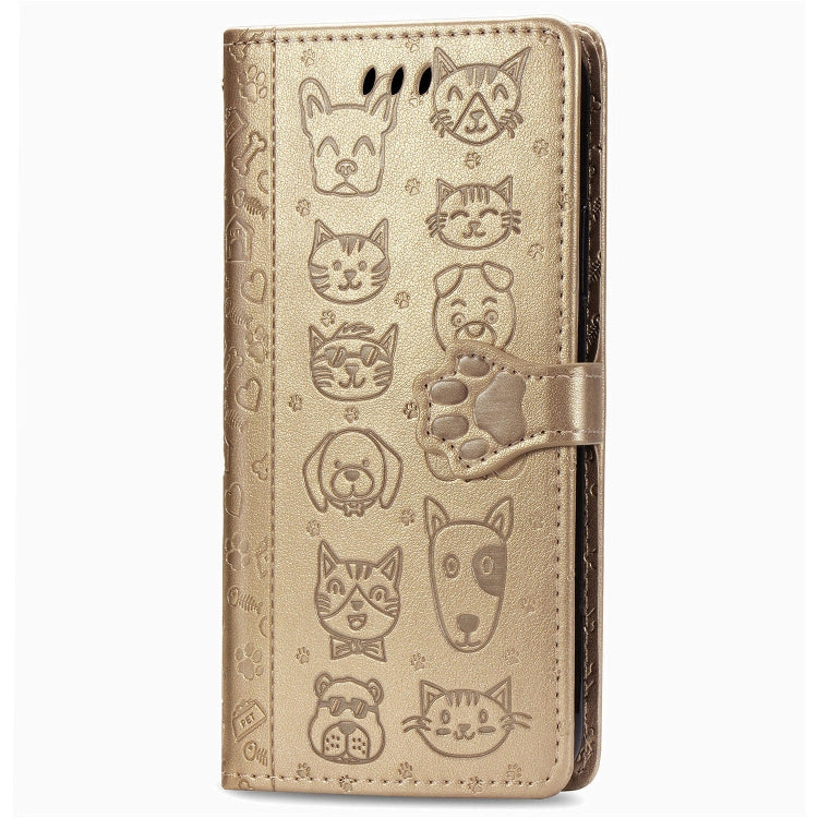 For OPPO A5 (2020) / A9 (2020) Cute Cat and Dog Embossed Horizontal Flip Leather Case with Holder & Card Slots & Wallet & Cartoon Clasp & Lanyard