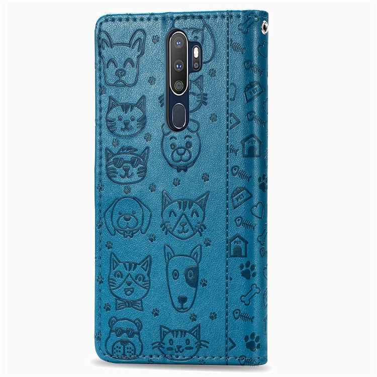 For OPPO A5 (2020) / A9 (2020) Cute Cat and Dog Embossed Horizontal Flip Leather Case with Holder & Card Slots & Wallet & Cartoon Clasp & Lanyard